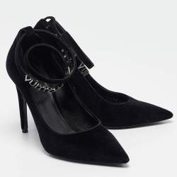 Pre Owned Louis Vuitton Black Velvet Pointed Toe Pumps Size 38