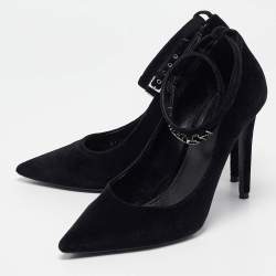 Pre Owned Louis Vuitton Black Velvet Pointed Toe Pumps Size 38