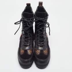 Louis Vuitton Black/Brown Monogram Canvas and Leather Laureate Ankle Boots Size 37