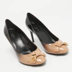 مملوكة مسبقًا Louis Vuitton Black/Beige Patent Leather Fiance Bow Round Toe Pumps Size 37