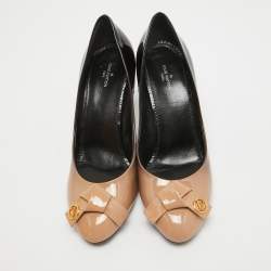 مملوكة مسبقًا Louis Vuitton Black/Beige Patent Leather Fiance Bow Round Toe Pumps Size 37