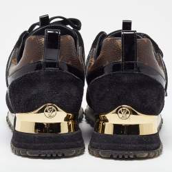 Louis Vuitton Black/Brown Monogram Canvas and Mesh Run Away Low Top Sneakers Size 37