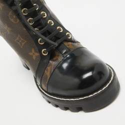 Louis Vuitton Black/Brown Coated Canvas and Leather Star Trail Block Heel Ankle Boots Size 39