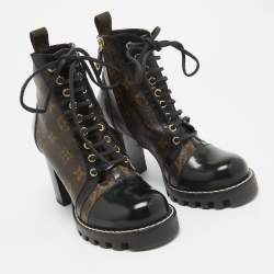 Louis Vuitton Black/Brown Coated Canvas and Leather Star Trail Block Heel Ankle Boots Size 39