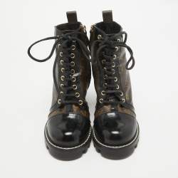 Louis Vuitton Black/Brown Coated Canvas and Leather Star Trail Block Heel Ankle Boots Size 39