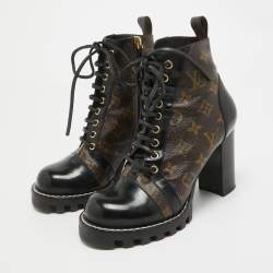 Louis Vuitton Black/Brown Coated Canvas and Leather Star Trail Block Heel Ankle Boots Size 39