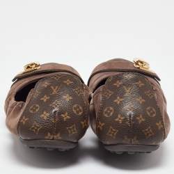 Louis Vuitton Brown Nubuck and Monogram Canvas Lucky Ballet Flats Size 39