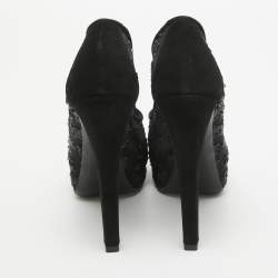 Louis Vuitton Black Mesh and Suede Peep Toe Pumps Size 35