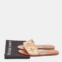 Louis Vuitton Brown/Beige Raffia Lock It Slides Size 38 