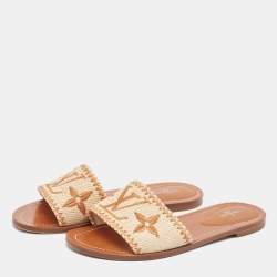 Louis Vuitton Brown/Beige Raffia Lock It Slides Size 38 