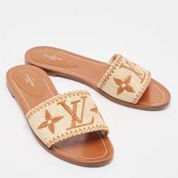 Louis Vuitton Brown/Beige Raffia Lock It Slides Size 38 