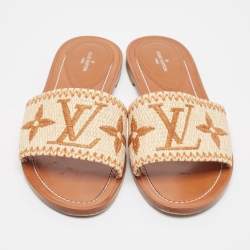 Louis Vuitton Brown/Beige Raffia Lock It Slides Size 38 