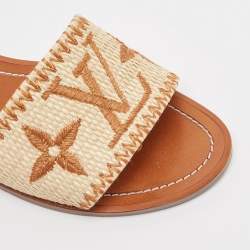 Louis Vuitton Brown/Beige Raffia Lock It Slides Size 38 