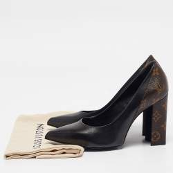 Pre Owned Louis Vuitton Black/Brown Monogram Canvas and Leather Pointed Toe Pumps 38.5