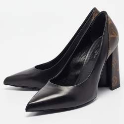 Pre Owned Louis Vuitton Black/Brown Monogram Canvas and Leather Pointed Toe Pumps 38.5