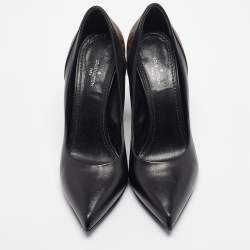 Pre Owned Louis Vuitton Black/Brown Monogram Canvas and Leather Pointed Toe Pumps 38.5