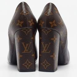 Pre Owned Louis Vuitton Black/Brown Monogram Canvas and Leather Pointed Toe Pumps 38.5