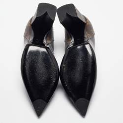 Pre Owned Louis Vuitton Black/Brown Monogram Canvas and Leather Pointed Toe Pumps 38.5
