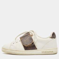 Louis Vuitton White/Brown Monogram Canvas and Leather Frontrow Sneakers Size 36