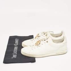 Pre Owned Louis Vuitton White Leather V Logo Lace Up Sneakers Size 36
