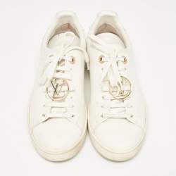 Pre Owned Louis Vuitton White Leather V Logo Lace Up Sneakers Size 36