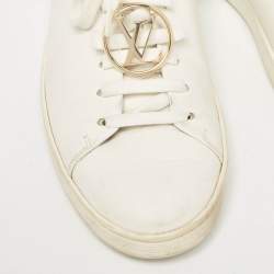 Pre Owned Louis Vuitton White Leather V Logo Lace Up Sneakers Size 36
