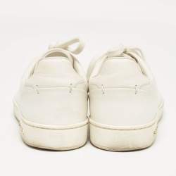 Pre Owned Louis Vuitton White Leather V Logo Lace Up Sneakers Size 36