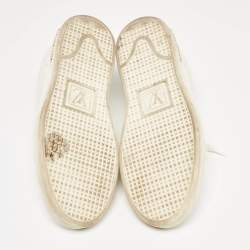 Pre Owned Louis Vuitton White Leather V Logo Lace Up Sneakers Size 36