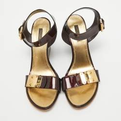Pre Owned Louis Vuitton Burgundy Patent Leather Wedge Sandals Size 41