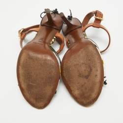 Pre Owned Louis Vuitton Brown Multicolor Leather and Canvas Ankle Strap Sandals Size 39