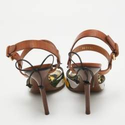 Pre Owned Louis Vuitton Brown Multicolor Leather and Canvas Ankle Strap Sandals Size 39