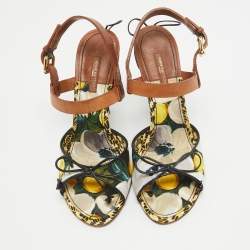 Pre Owned Louis Vuitton Brown Multicolor Leather and Canvas Ankle Strap Sandals Size 39