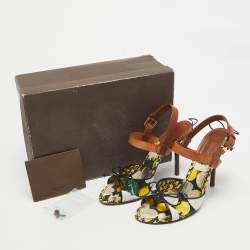 Pre Owned Louis Vuitton Brown Multicolor Leather and Canvas Ankle Strap Sandals Size 39