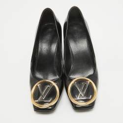 Louis Vuitton Black Patent Leather Madeleine Block Heel Pumps Size 34