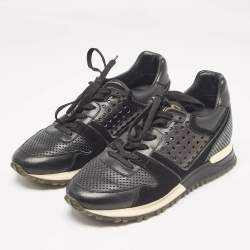 Louis Vuitton Black Perforated Leather and Suede Run Away Sneakers Size 37.5