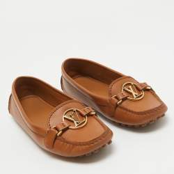 Pre Owned Louis Vuitton Brown Leather Dauphine Slip On Loafers Size 35