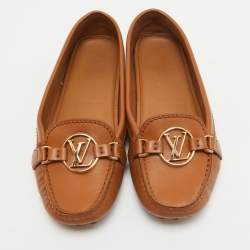 Pre Owned Louis Vuitton Brown Leather Dauphine Slip On Loafers Size 35