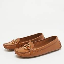 Pre Owned Louis Vuitton Brown Leather Dauphine Slip On Loafers Size 35