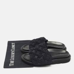 مملوكة مسبقًا Louis Vuitton Black Monogram Nylon Velcro Flats Slides Size 38