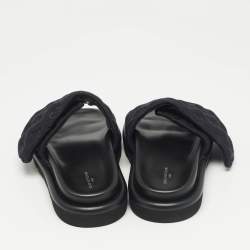 مملوكة مسبقًا Louis Vuitton Black Monogram Nylon Velcro Flats Slides Size 38