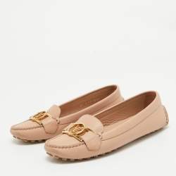 Pre Owned Louis Vuitton Pink Leather Dauphine Loafers Size 37