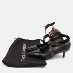Pre Owned Louis Vuitton Black/Brown Leather and Monogram Canvas Cross Strap Pumps Size 37