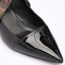Pre Owned Louis Vuitton Black/Brown Leather and Monogram Canvas Cross Strap Pumps Size 37