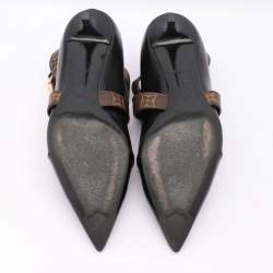 Pre Owned Louis Vuitton Black/Brown Leather and Monogram Canvas Cross Strap Pumps Size 37