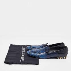 مملوكة مسبقًا Louis Vuitton Blue/Black Python Studded Heel Loafers Size 37.5
