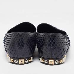 مملوكة مسبقًا Louis Vuitton Blue/Black Python Studded Heel Loafers Size 37.5