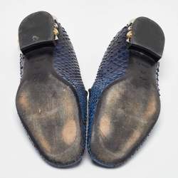 مملوكة مسبقًا Louis Vuitton Blue/Black Python Studded Heel Loafers Size 37.5