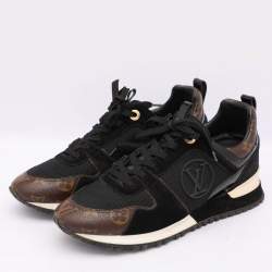 Louis Vuitton Black/Brown Mesh and Monogram Canvas Run Away Sneakers Size 38.5