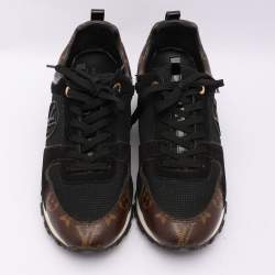 Louis Vuitton Black/Brown Mesh and Monogram Canvas Run Away Sneakers Size 38.5