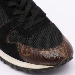 Louis Vuitton Black/Brown Mesh and Monogram Canvas Run Away Sneakers Size 38.5